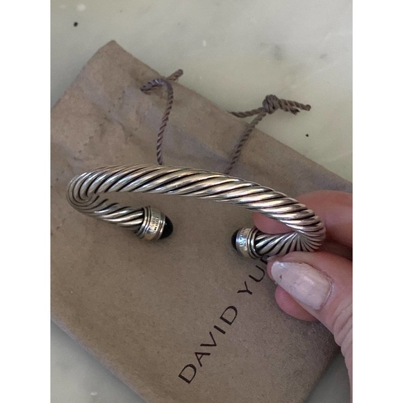 David Yurman Two-Toned Silver & 14k Gold & Black Onyx 7mm Cable Bracelet - Picture 7 of 7